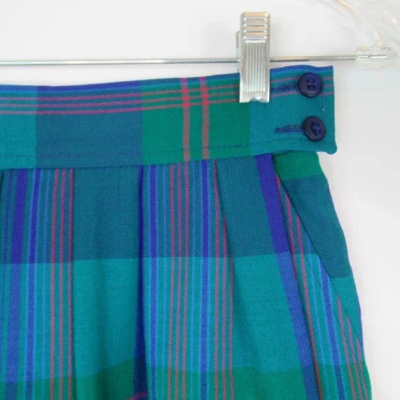 Vintage Miss Pendleton Blue Plaid Pleated Midi Skirt Virgin Wool Women’s XS - Picture 2 of 14